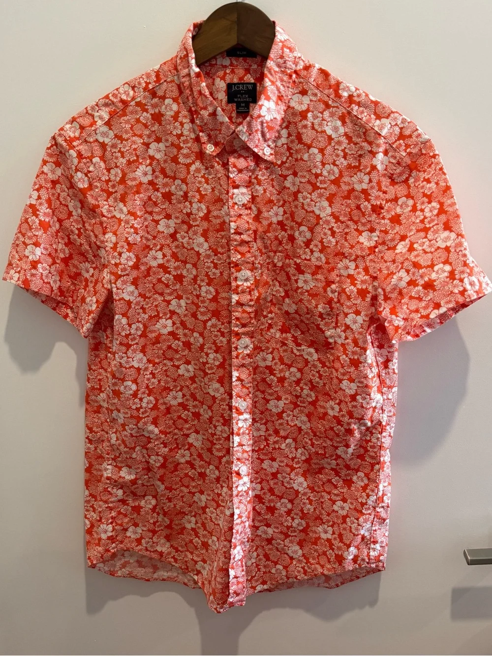 J. Crew Men’s Short-Sleeve Floral Button-Down Shirt in Coral and White